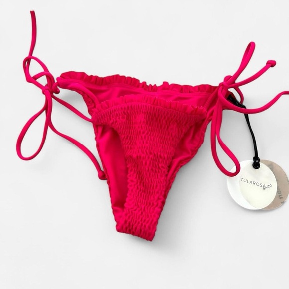 Revolve x Tularosa Lacey Magenta ruched tie side bikini Bottoms xxs NEW - Picture 1 of 5